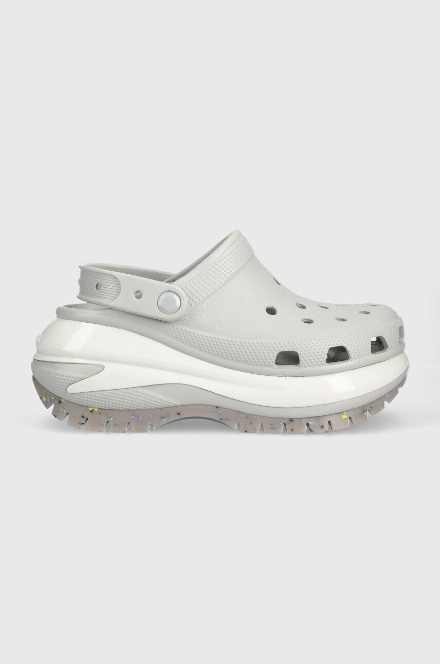 Crocs papuci Classic Mega Crush Clog femei culoarea gri cu platforma 207988 - Pled.ro