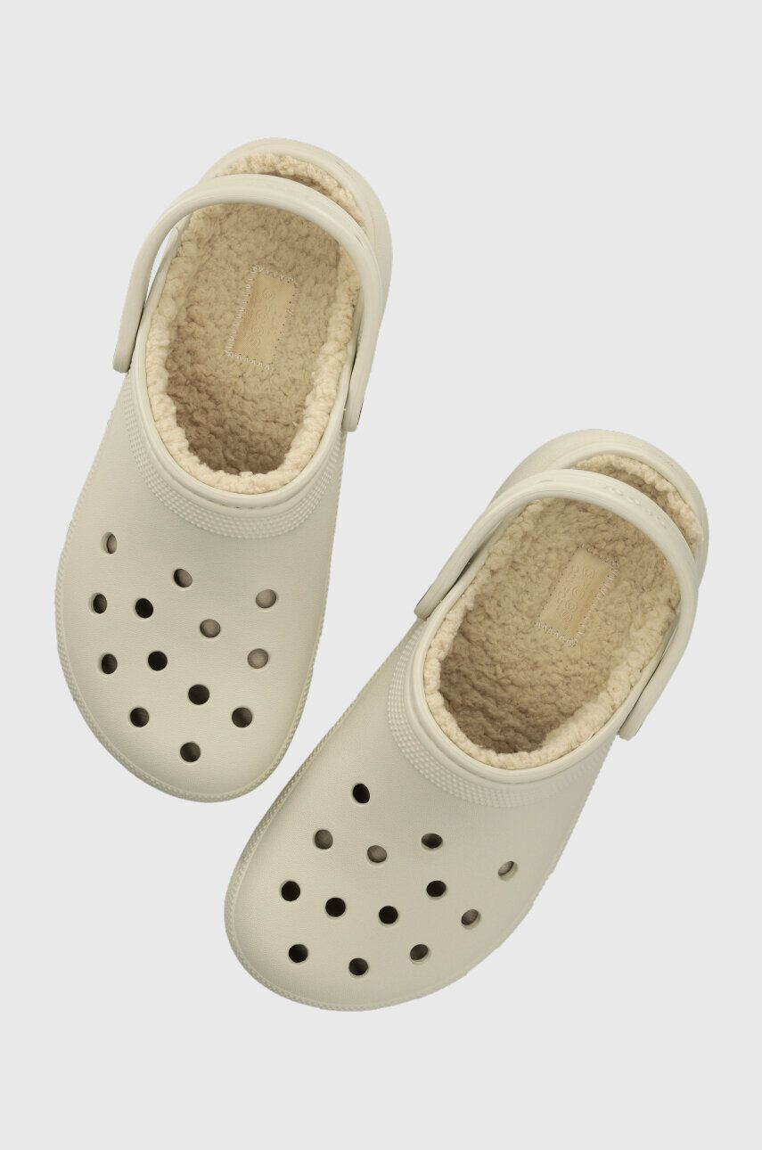 Crocs papuci Classic Platform Lined Clog femei culoarea bej cu platforma 207938 - Pled.ro