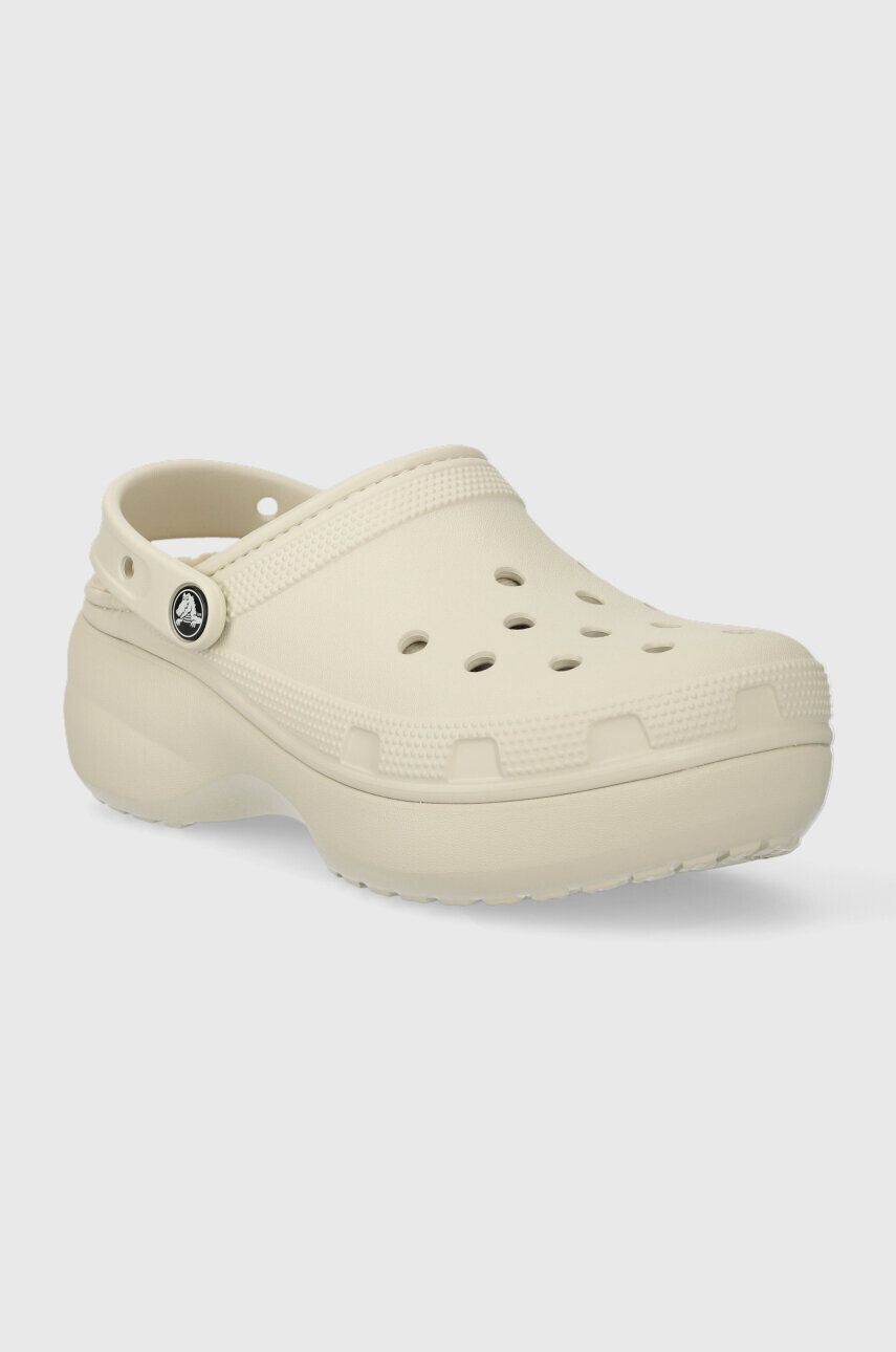 Crocs papuci Classic Platform Lined Clog femei culoarea bej cu platforma 207938 - Pled.ro