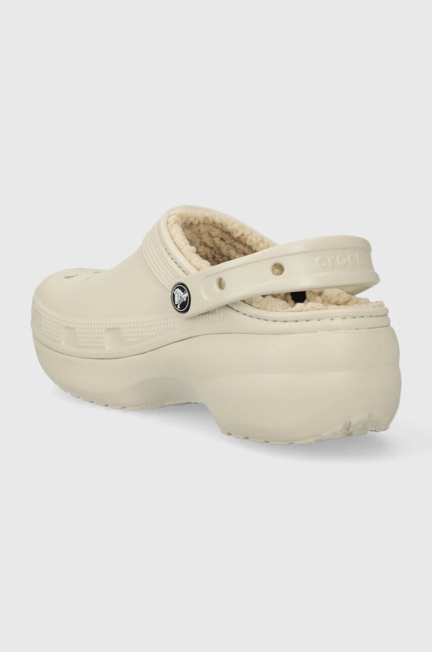 Crocs papuci Classic Platform Lined Clog femei culoarea bej cu platforma 207938 - Pled.ro