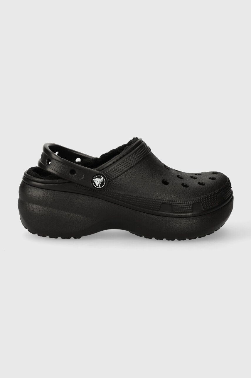 Crocs papuci Classic Platform Lined Clog femei culoarea negru cu platforma 207938 - Pled.ro