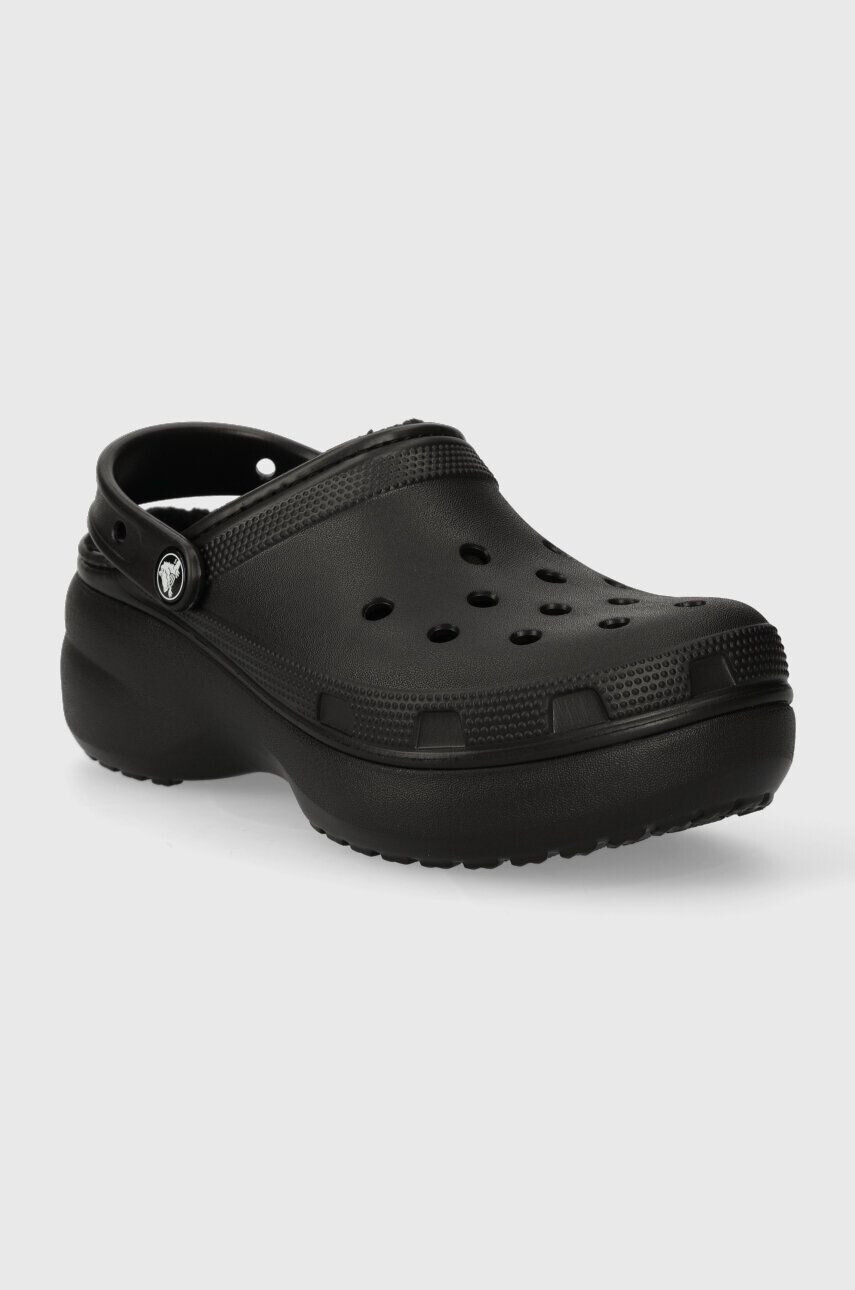 Crocs papuci Classic Platform Lined Clog femei culoarea negru cu platforma 207938 - Pled.ro