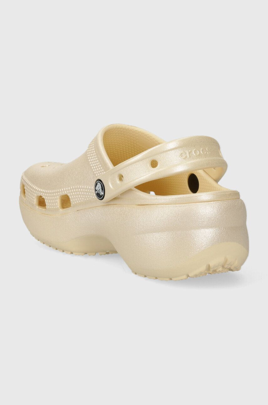 Crocs papuci CLASSIC PLATFORM SHIMMER CLOG femei culoarea bej cu platforma 208590 - Pled.ro