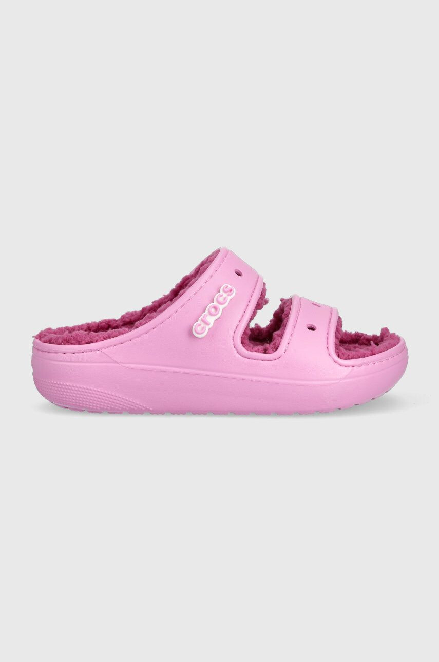 Crocs papuci de casa Classic Cozzzy Sandal culoarea roz - Pled.ro