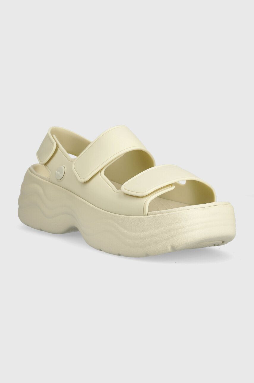 Crocs sandale Skyline Slide femei culoarea bej cu platforma 208183 - Pled.ro