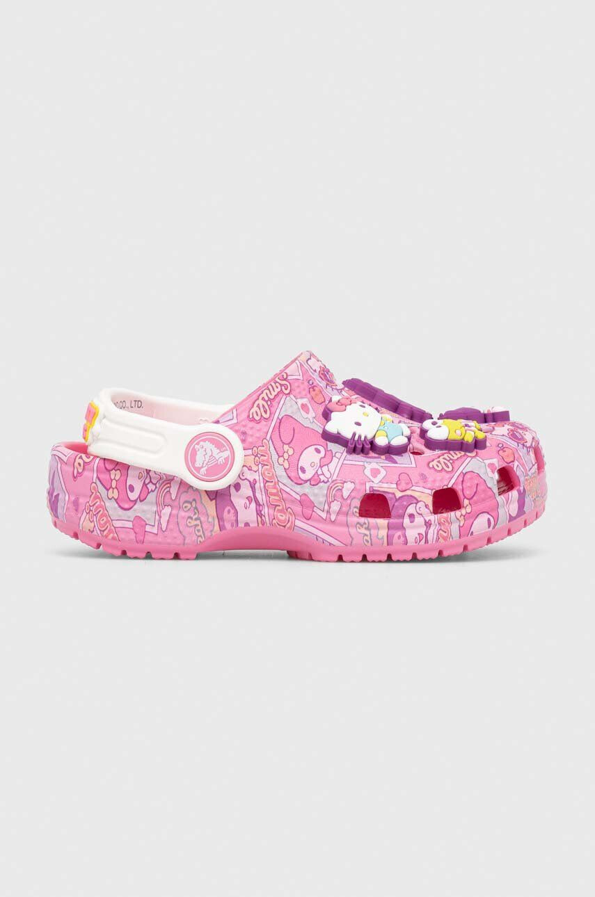 Crocs slapi copii CLASSIC HELLO KITTY CLOG culoarea roz - Pled.ro