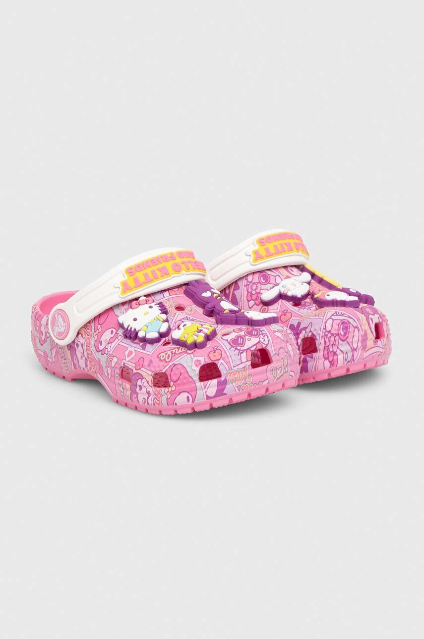 Crocs slapi copii CLASSIC HELLO KITTY CLOG culoarea roz - Pled.ro