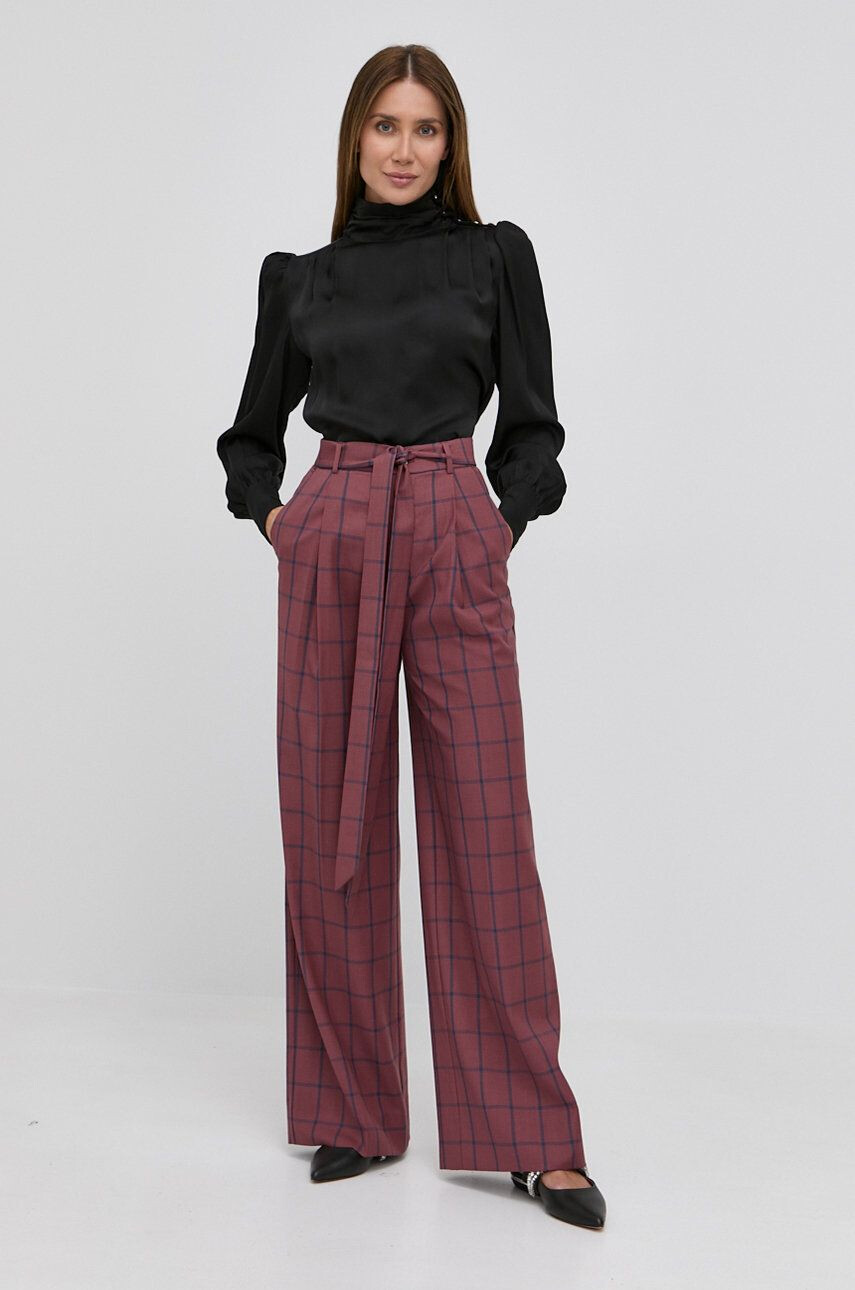 Custommade pantaloni de lana femei culoarea bordo lat high waist - Pled.ro