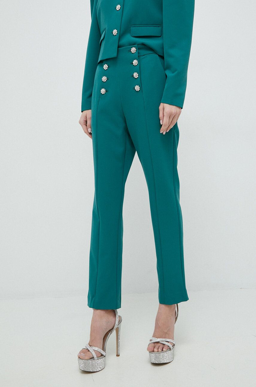 Custommade pantaloni Parilla femei culoarea verde drept high waist - Pled.ro