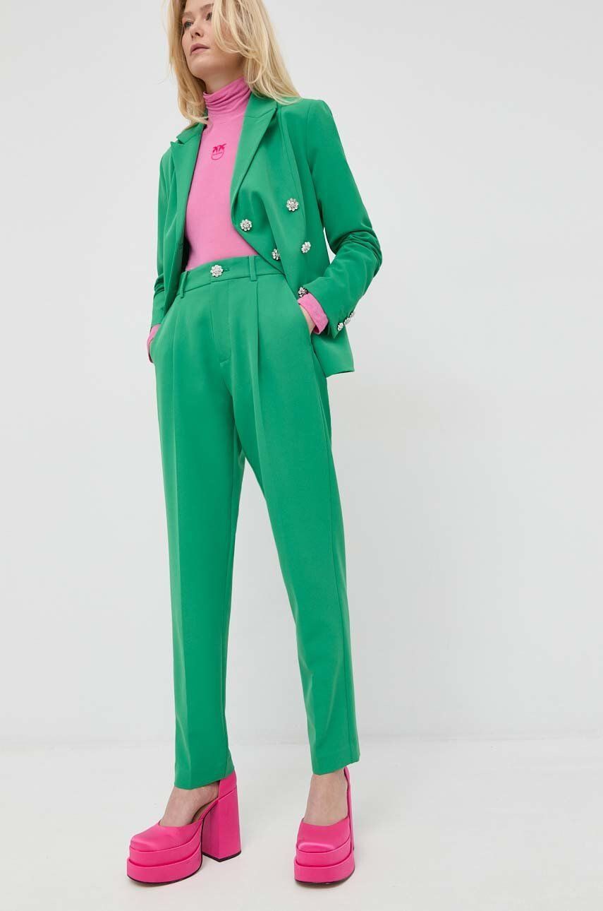 Custommade pantaloni Pianora femei culoarea verde fason tigareta high waist - Pled.ro