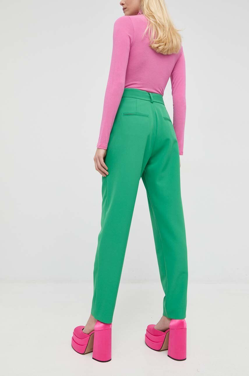 Custommade pantaloni Pianora femei culoarea verde fason tigareta high waist - Pled.ro