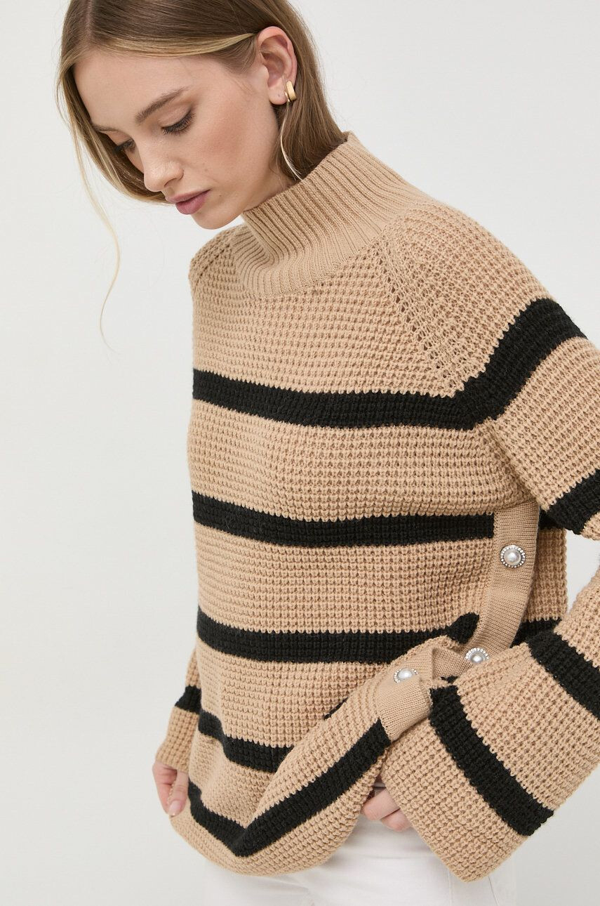 Custommade pulover de lana femei culoarea bej cu turtleneck - Pled.ro