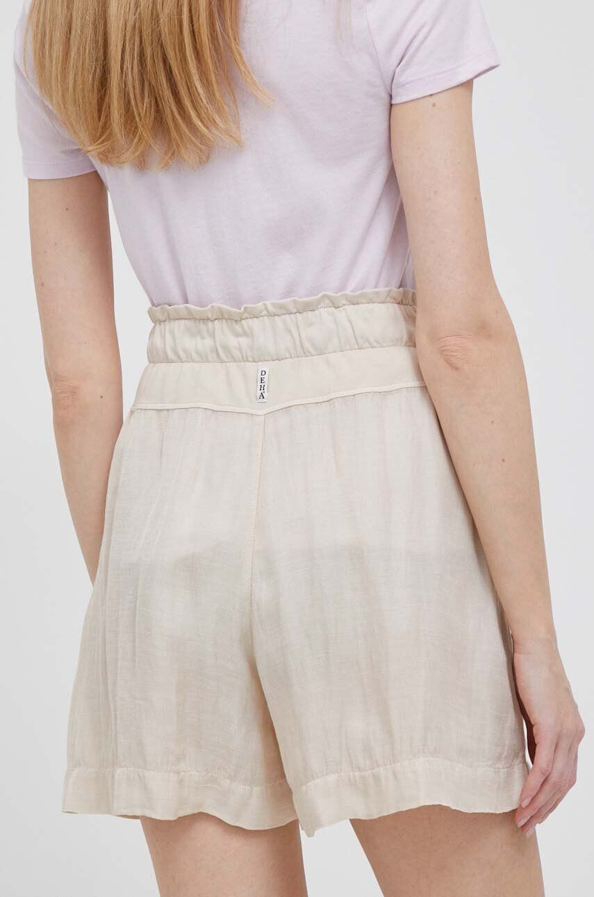 Deha pantaloni scurti din in culoarea bej neted high waist - Pled.ro