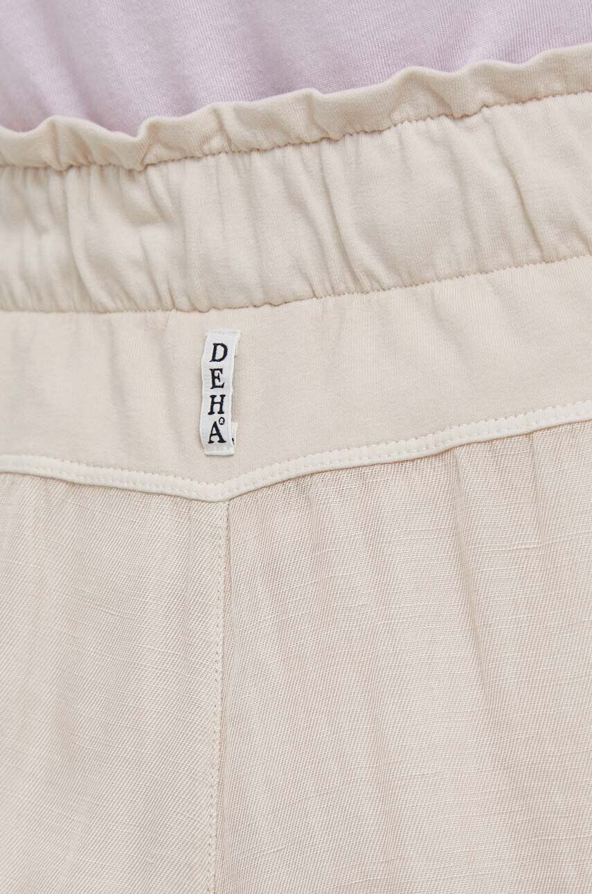 Deha pantaloni scurti din in culoarea bej neted high waist - Pled.ro