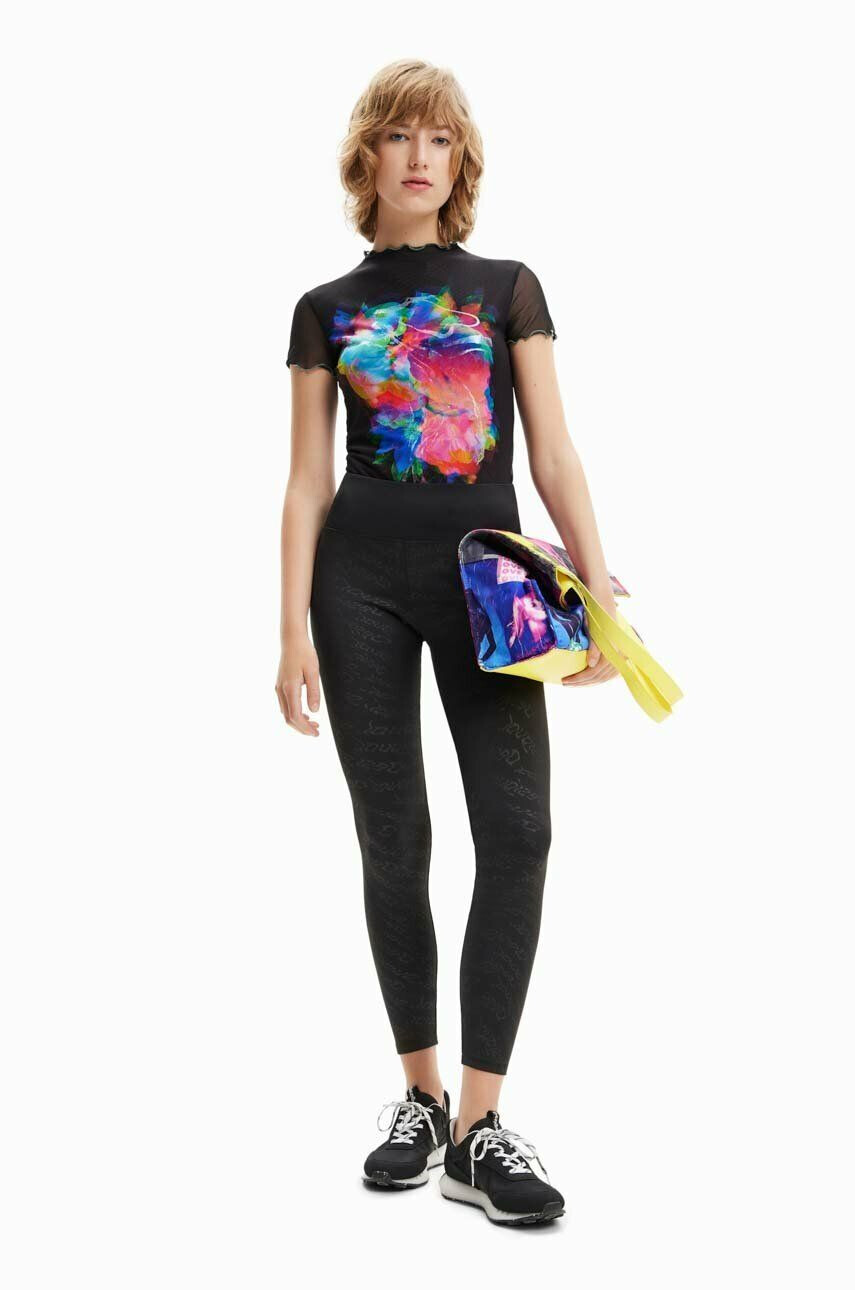 Desigual colanti femei culoarea negru neted - Pled.ro