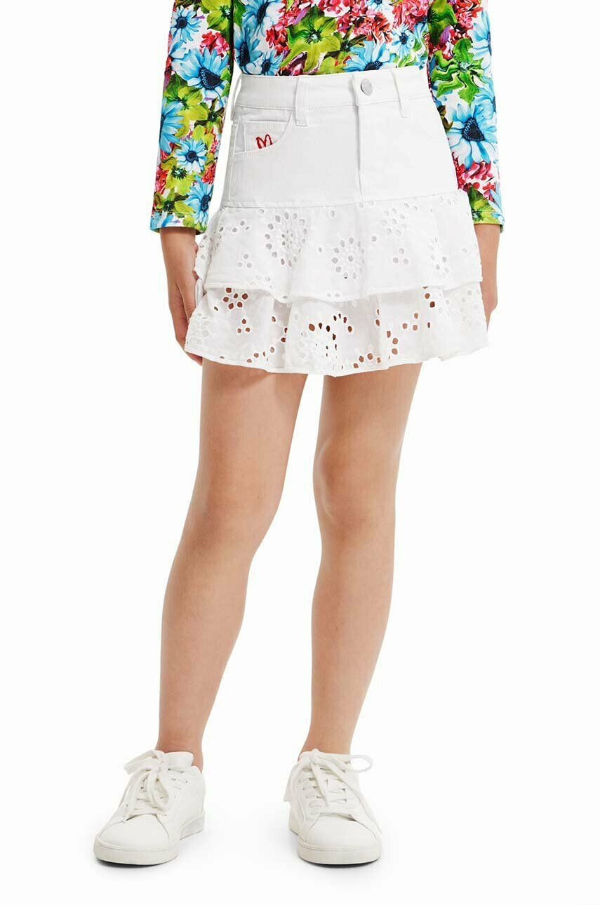 Desigual fusta fete culoarea alb mini evazati - Pled.ro