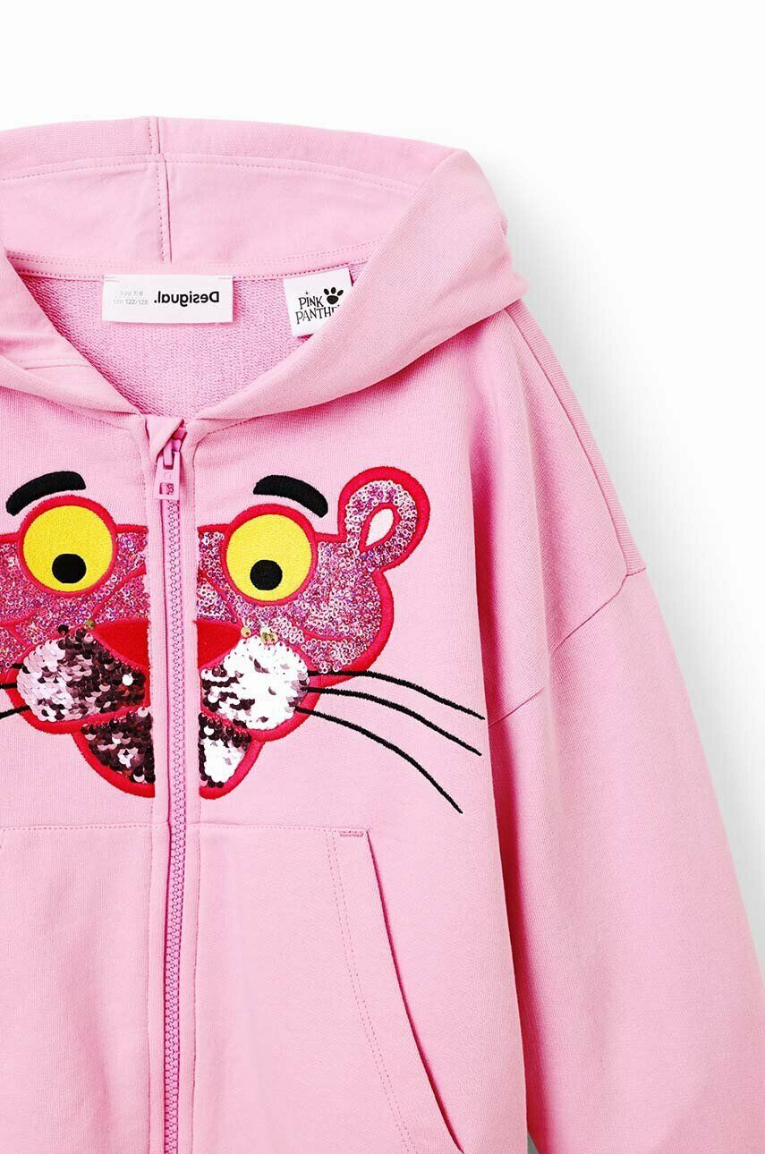 Desigual hanorac de bumbac pentru copii Pink Panther culoarea roz cu glugă cu imprimeu - Pled.ro