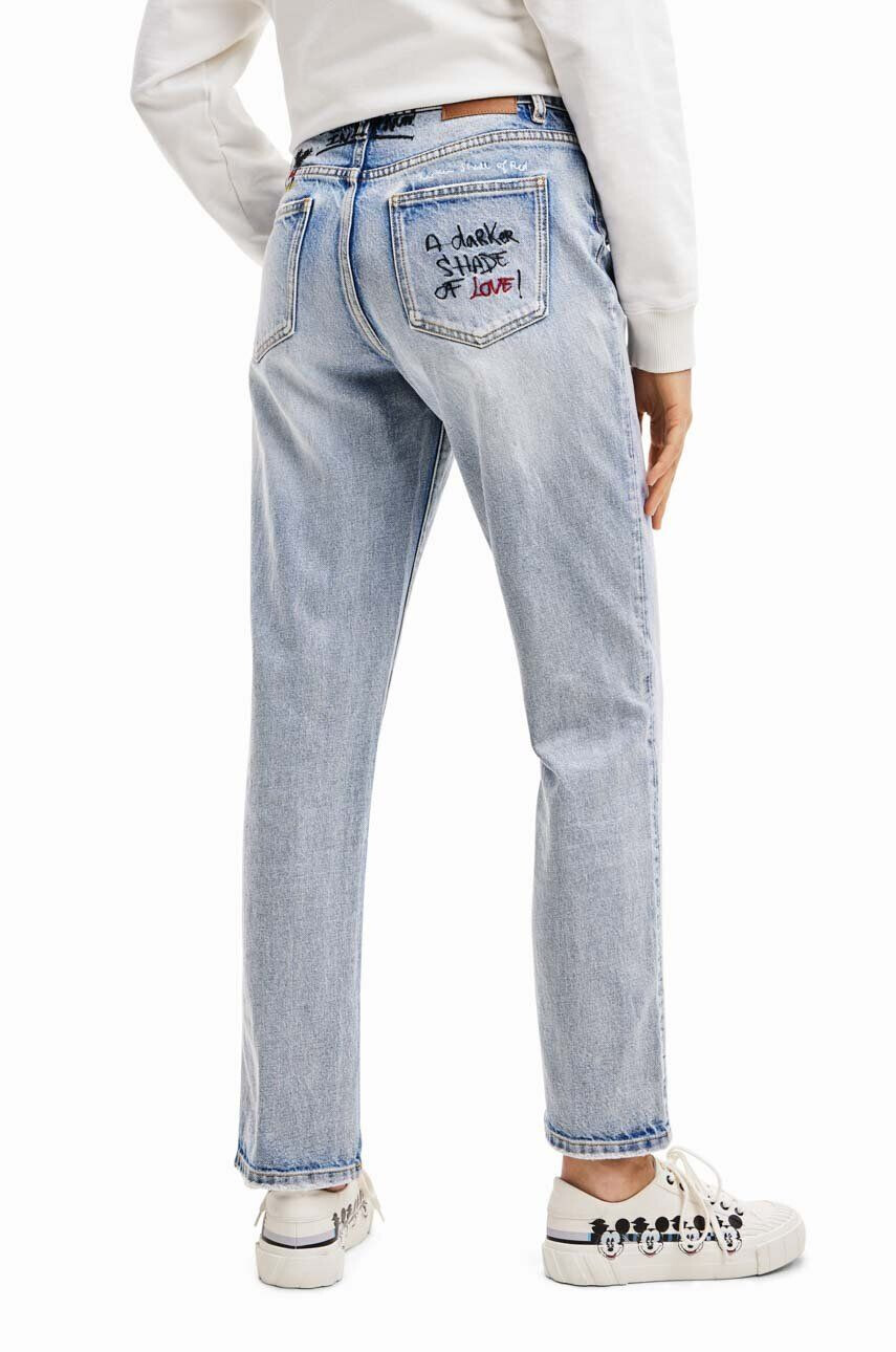 Desigual jeansi x Disney femei high waist - Pled.ro