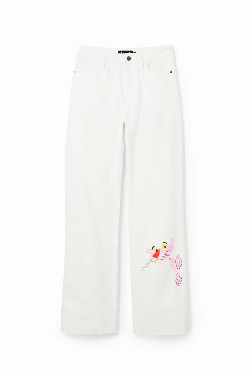 Desigual jeansi x Pantera Roz femei culoarea alb high waist - Pled.ro