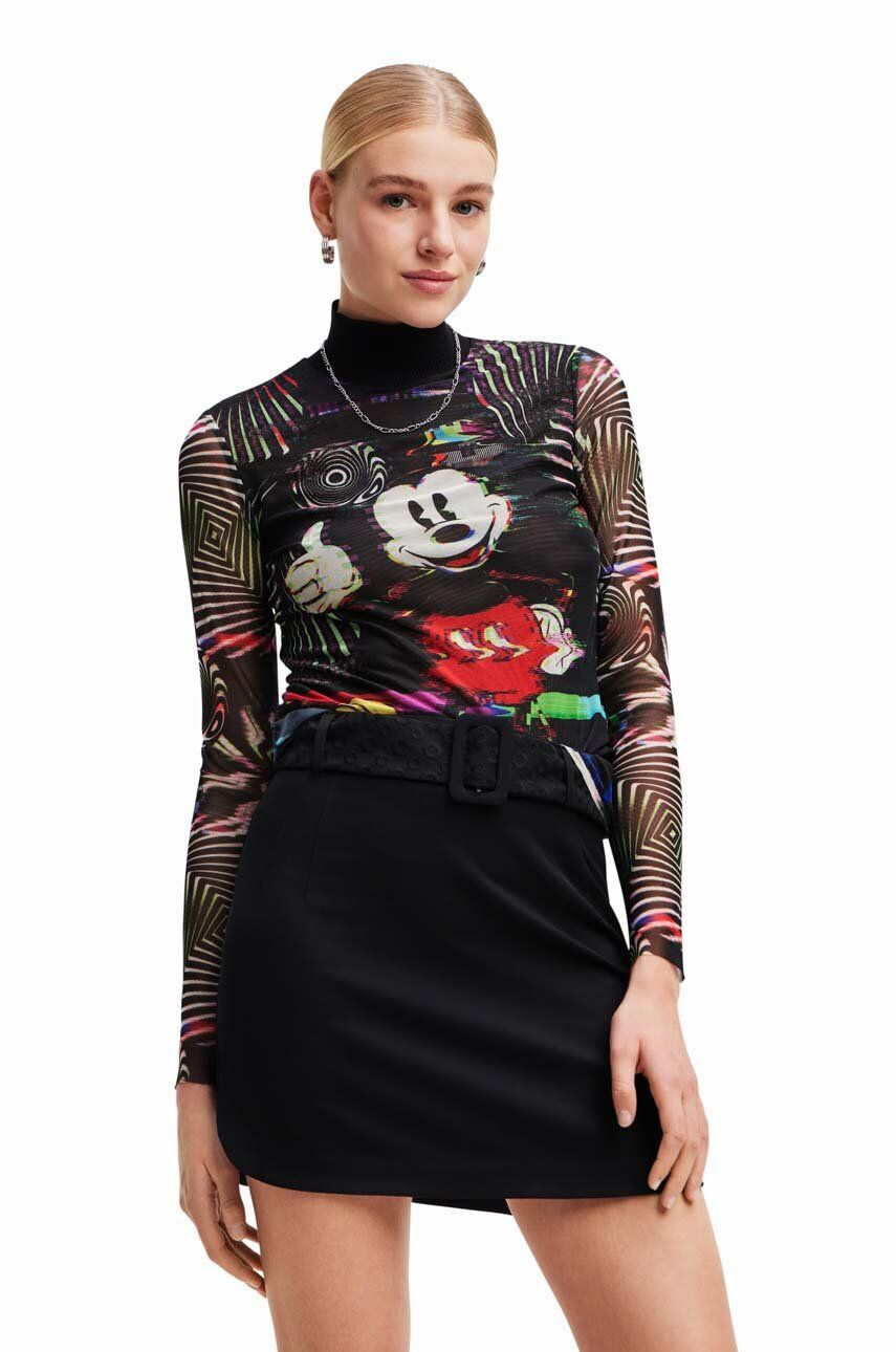 Desigual longsleeve x Disney femei culoarea negru cu turtleneck - Pled.ro