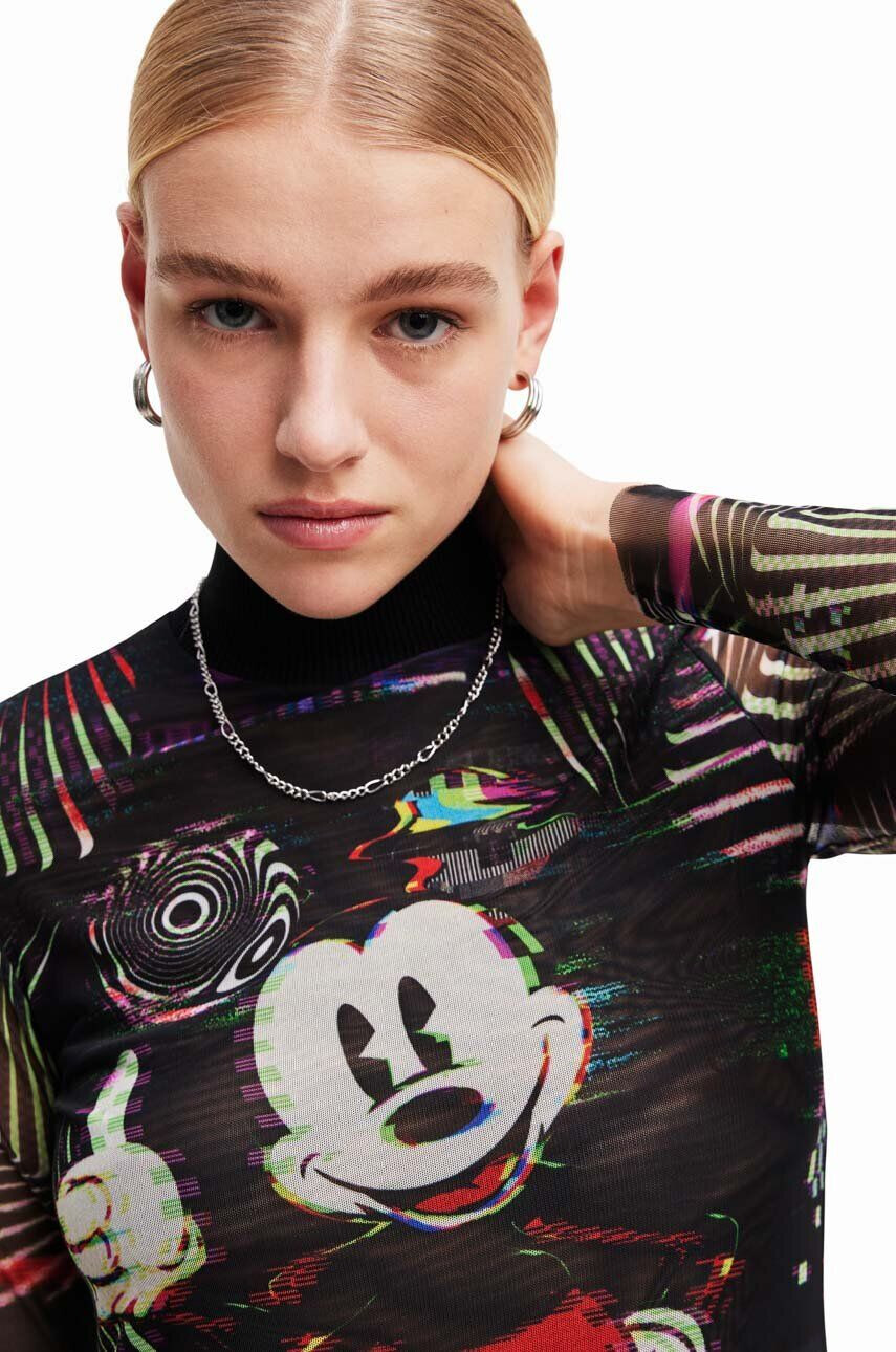 Desigual longsleeve x Disney femei culoarea negru cu turtleneck - Pled.ro