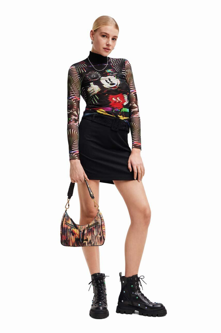 Desigual longsleeve x Disney femei culoarea negru cu turtleneck - Pled.ro