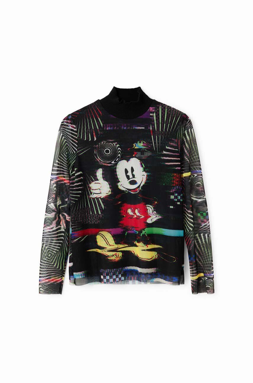 Desigual longsleeve x Disney femei culoarea negru cu turtleneck - Pled.ro