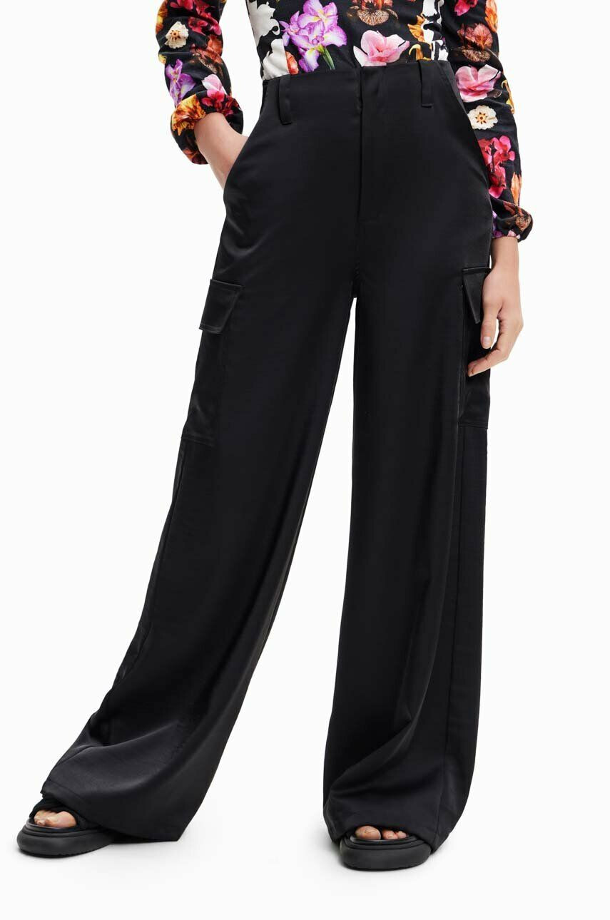 Desigual pantaloni femei culoarea negru lat medium waist - Pled.ro