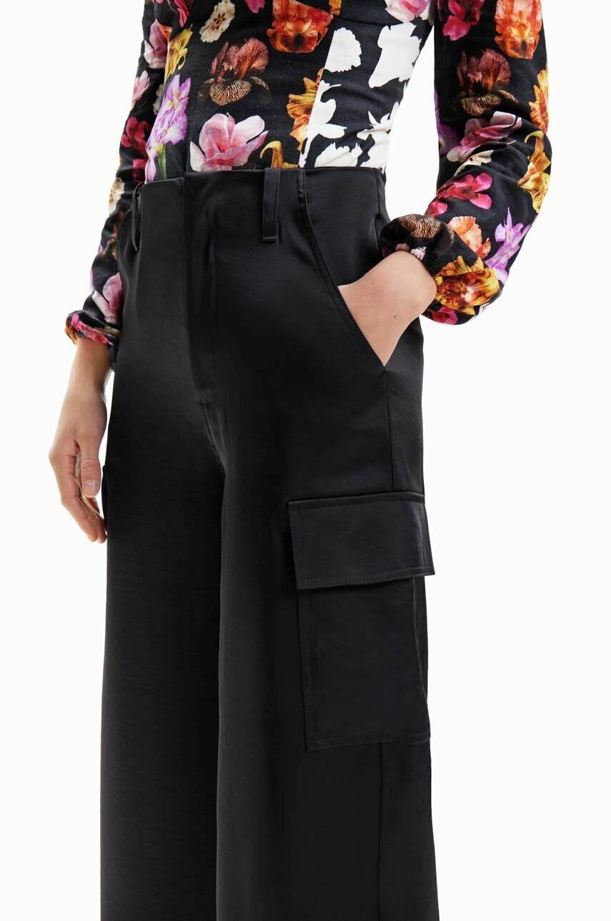 Desigual pantaloni femei culoarea negru lat medium waist - Pled.ro