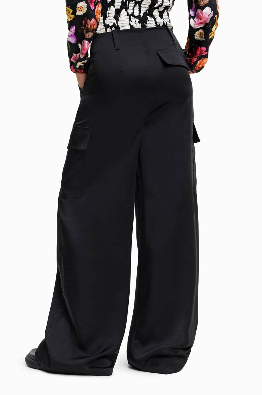 Desigual pantaloni femei culoarea negru lat medium waist - Pled.ro