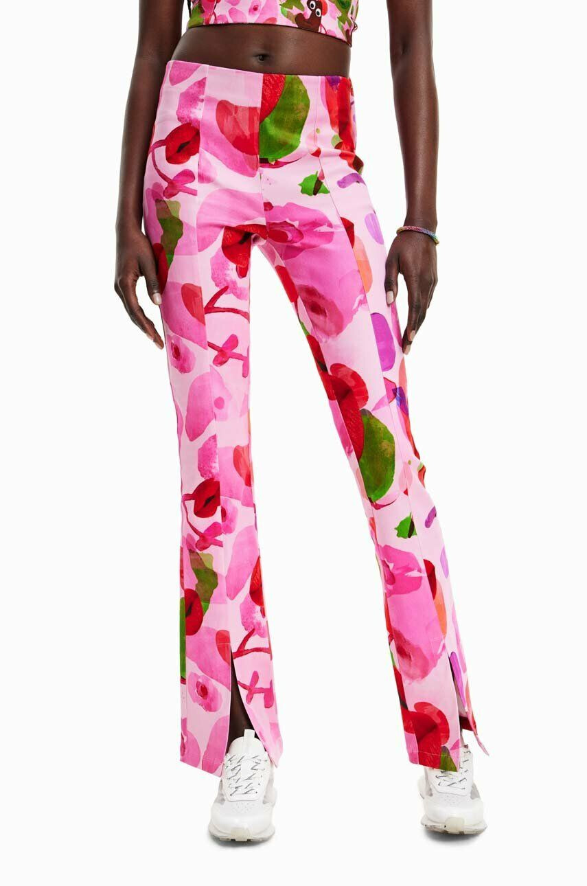 Desigual pantaloni femei culoarea roz mulata high waist - Pled.ro