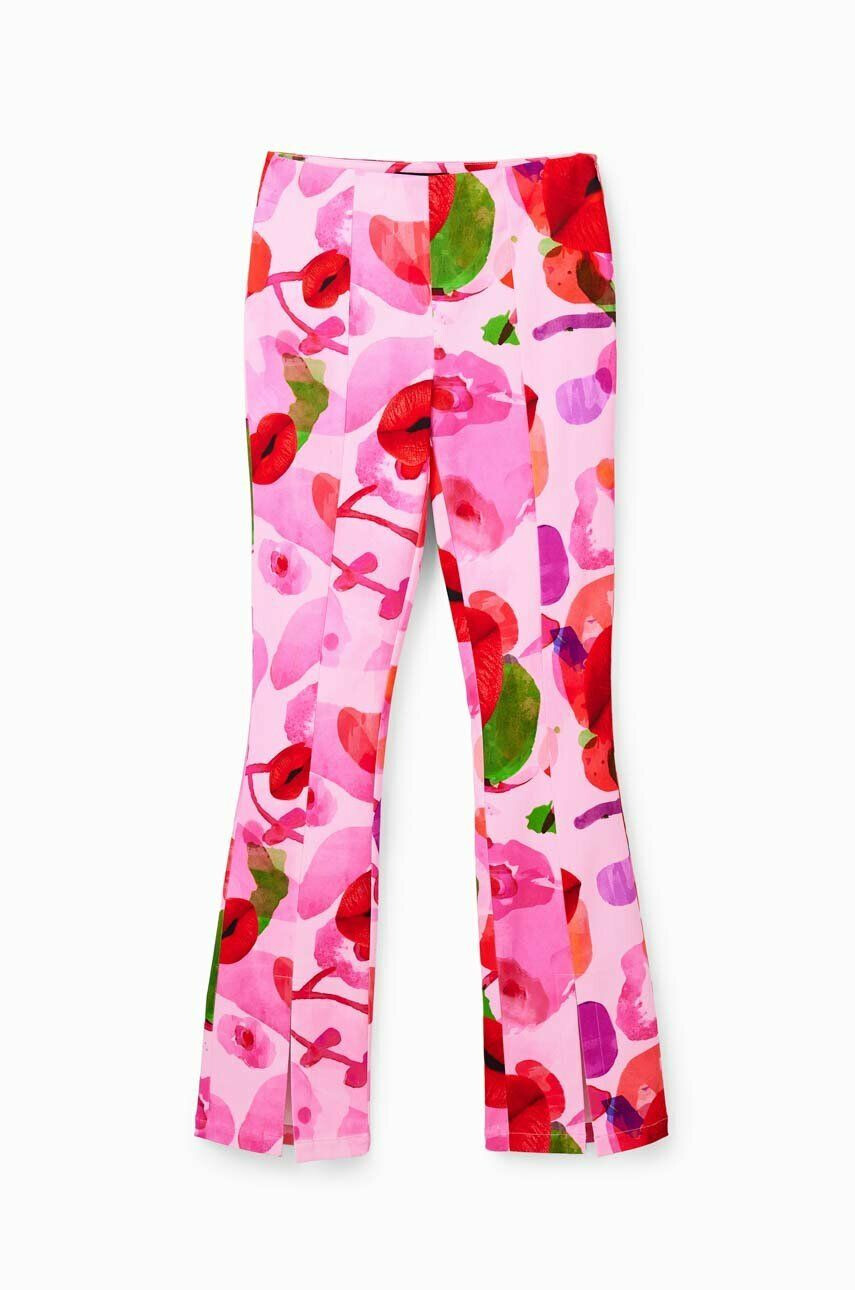 Desigual pantaloni femei culoarea roz mulata high waist - Pled.ro