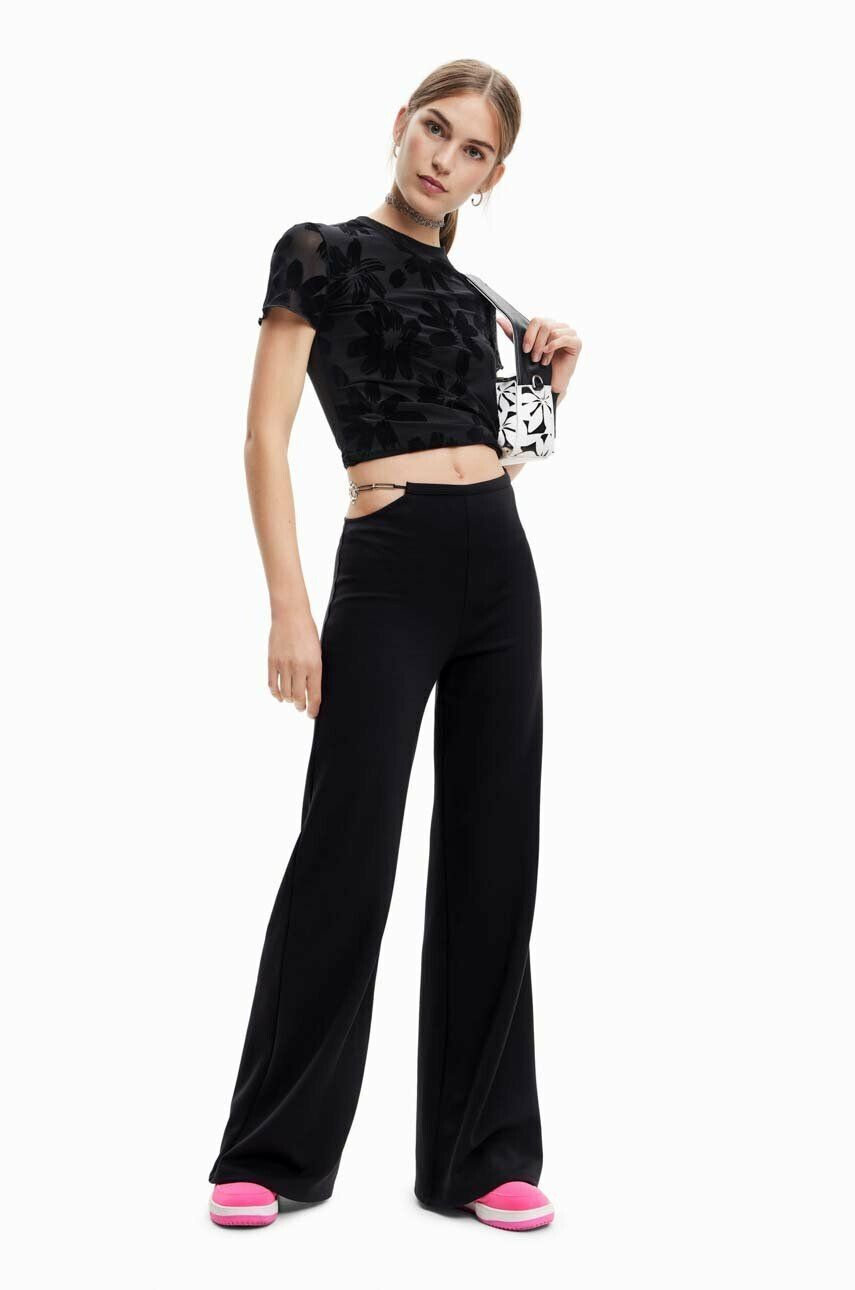 Desigual pantaloni femei culoarea negru lat high waist - Pled.ro