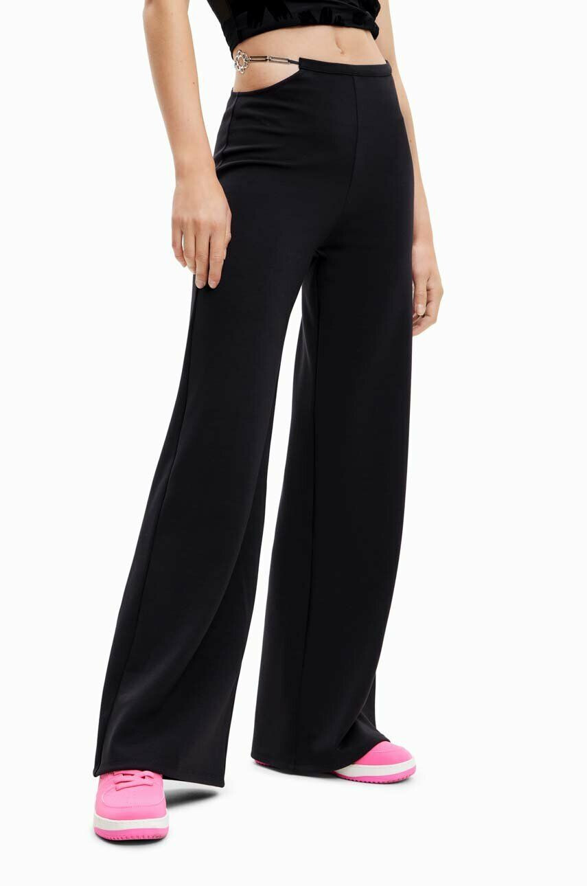 Desigual pantaloni femei culoarea negru lat high waist - Pled.ro