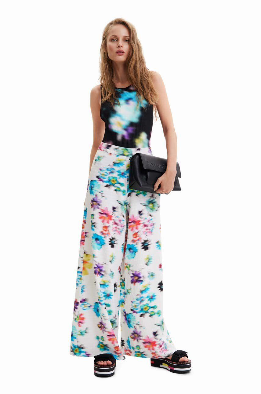 Desigual pantaloni femei culoarea alb lat high waist - Pled.ro