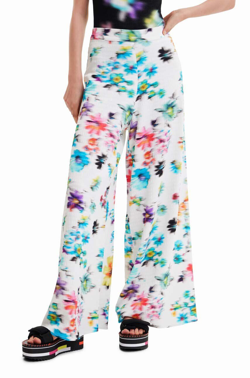 Desigual pantaloni femei culoarea alb lat high waist - Pled.ro