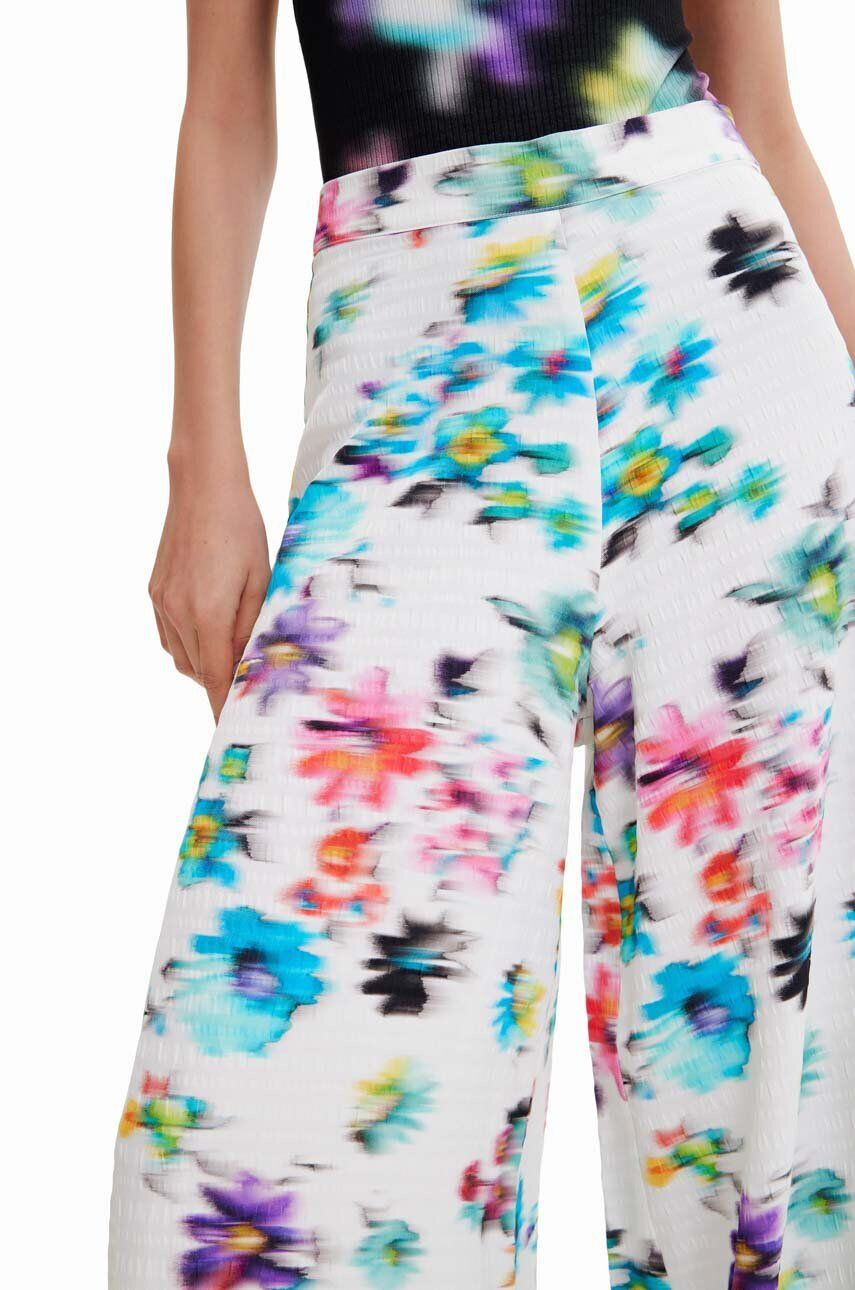 Desigual pantaloni femei culoarea alb lat high waist - Pled.ro