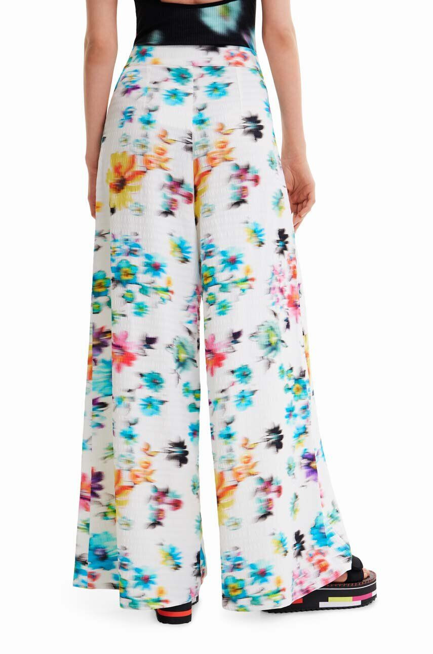 Desigual pantaloni femei culoarea alb lat high waist - Pled.ro