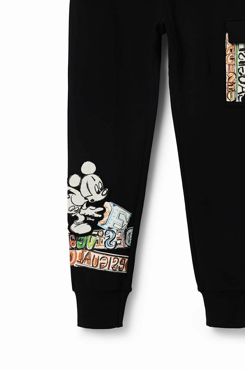 Desigual pantaloni de trening din bumbac pentru copii Disney's Mickey Mouse culoarea negru cu imprimeu - Pled.ro