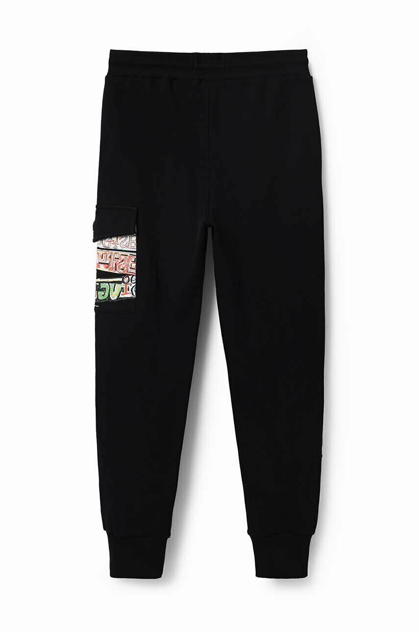 Desigual pantaloni de trening din bumbac pentru copii Disney's Mickey Mouse culoarea negru cu imprimeu - Pled.ro