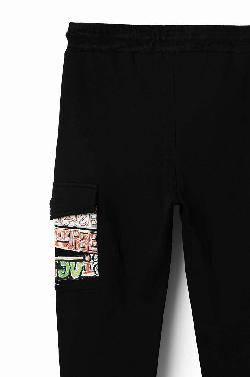 Desigual pantaloni de trening din bumbac pentru copii Disney's Mickey Mouse culoarea negru cu imprimeu - Pled.ro