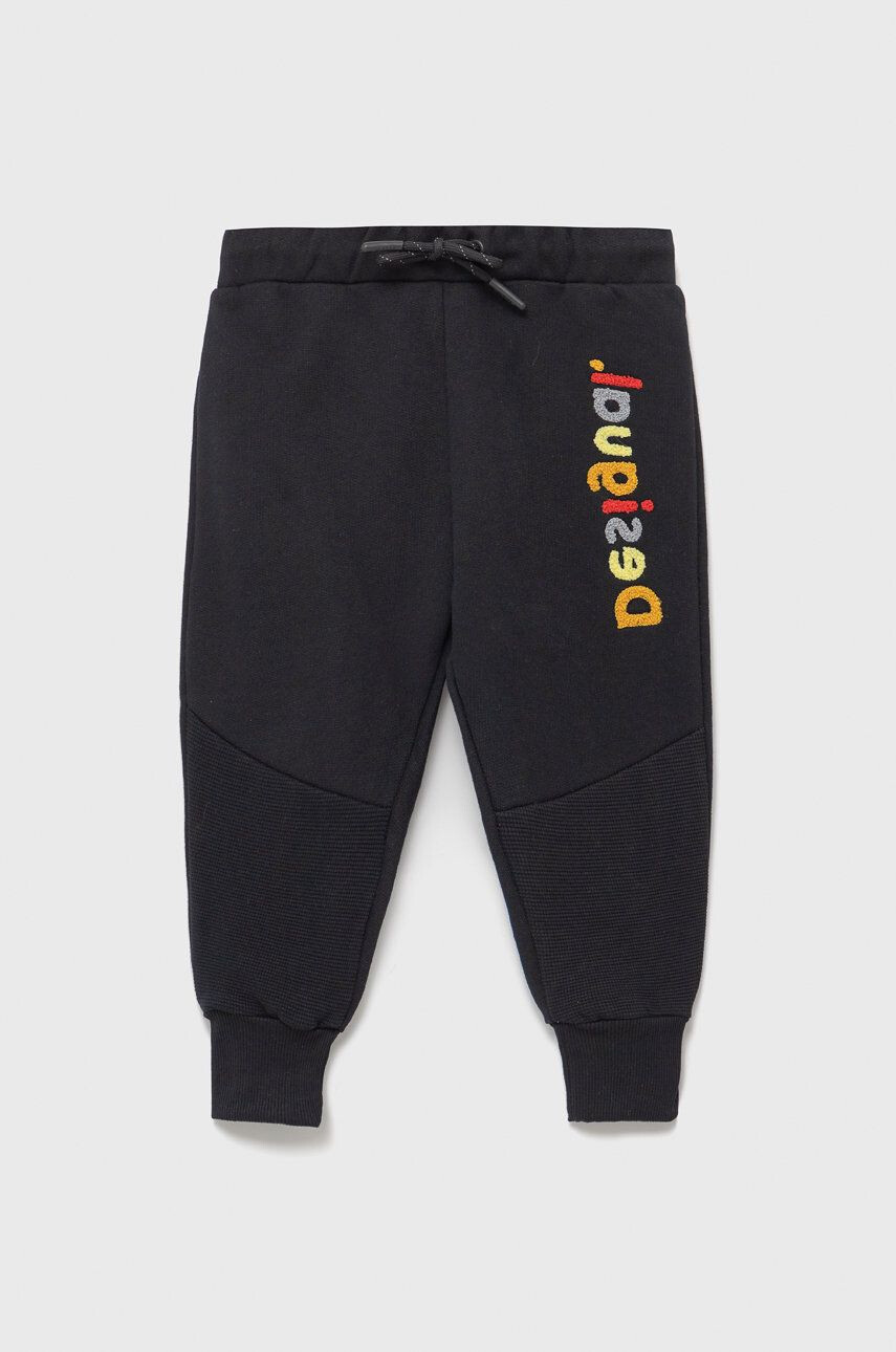 Desigual pantaloni de trening pentru copii culoarea negru cu imprimeu - Pled.ro