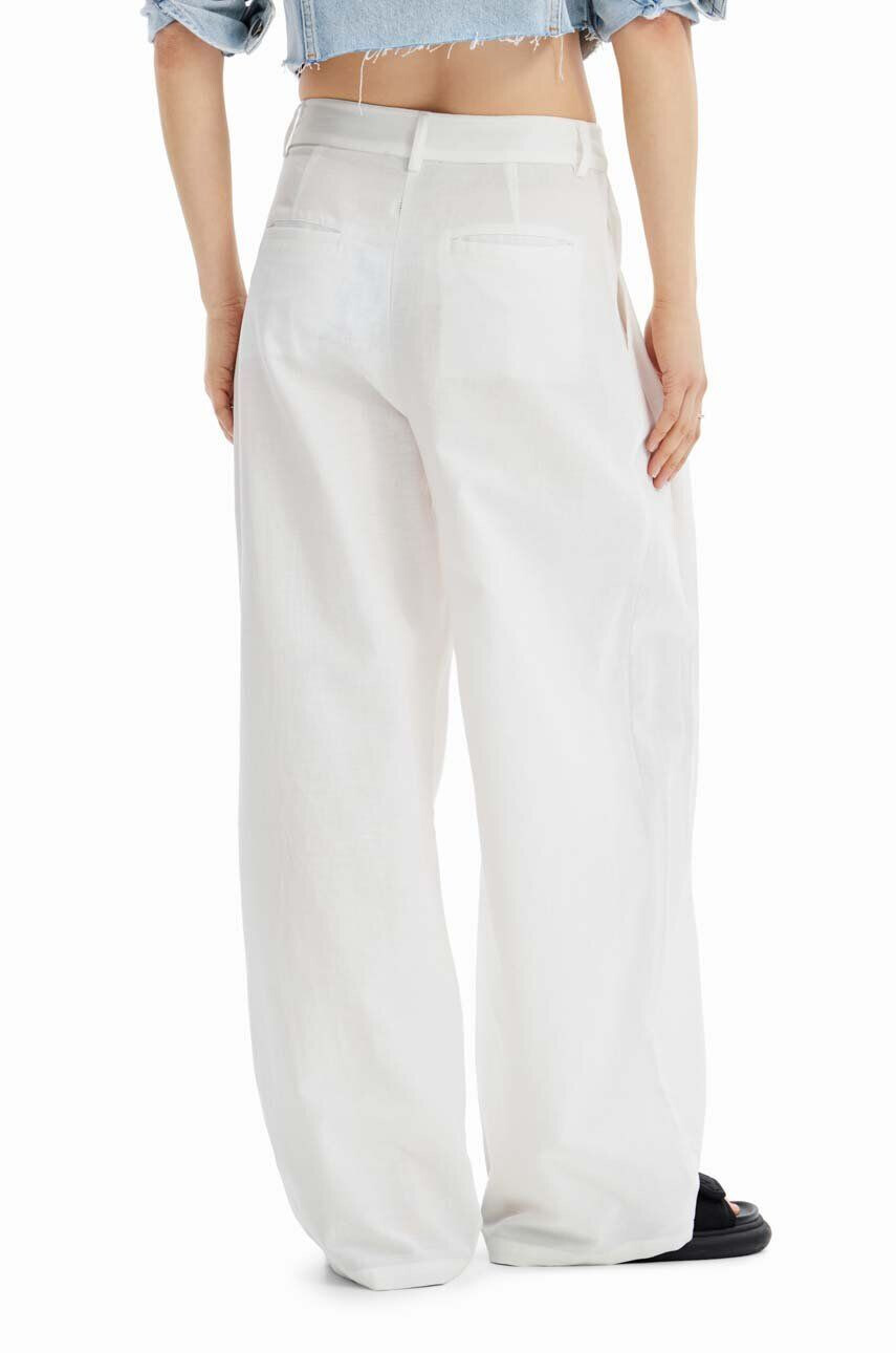 Desigual pantaloni din amestec de in culoarea alb lat medium waist - Pled.ro