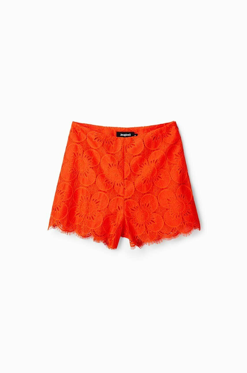 Desigual pantaloni scurti femei culoarea rosu neted high waist - Pled.ro