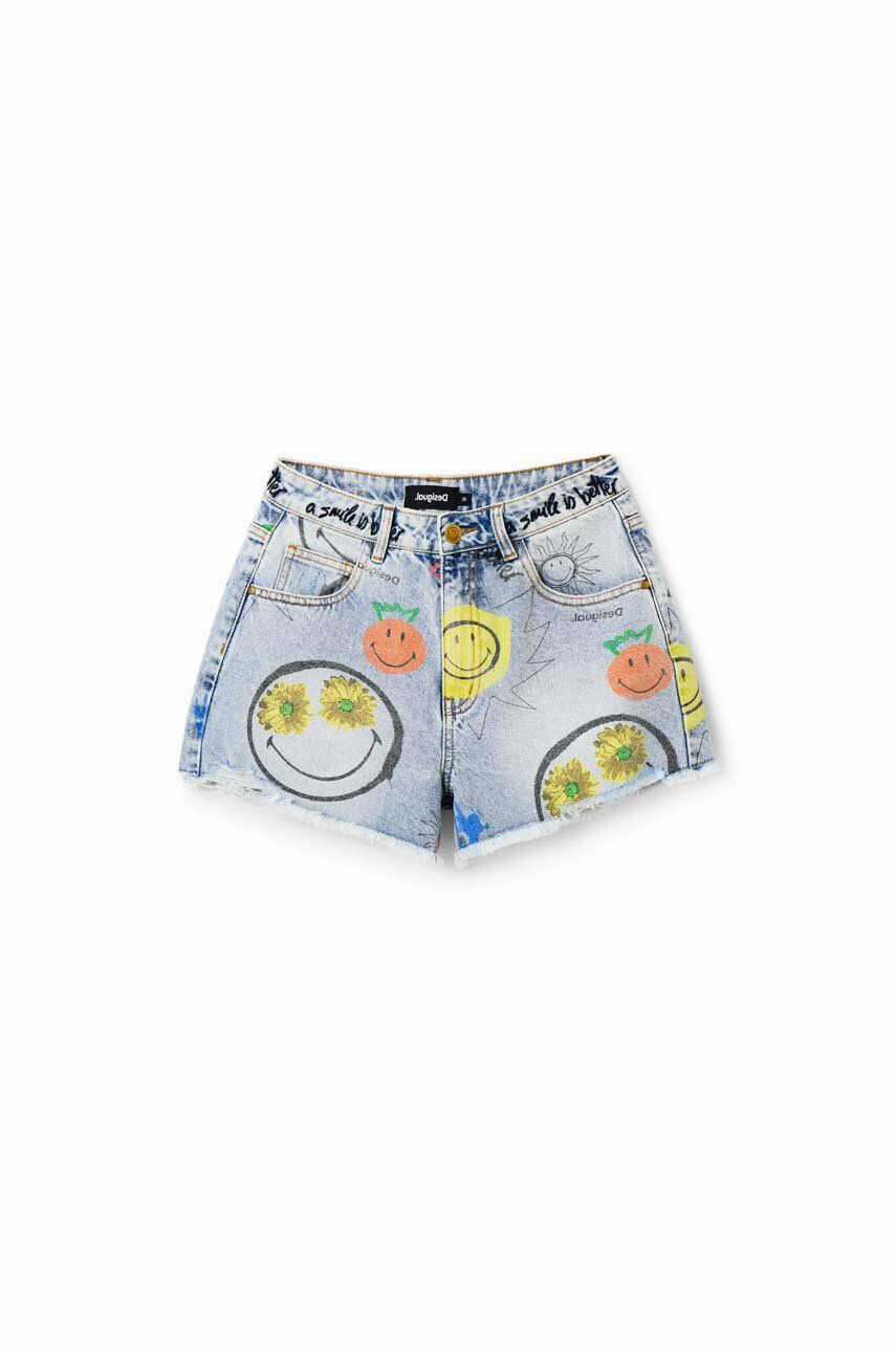 Desigual pantaloni scurti din bumbac cu imprimeu medium waist - Pled.ro