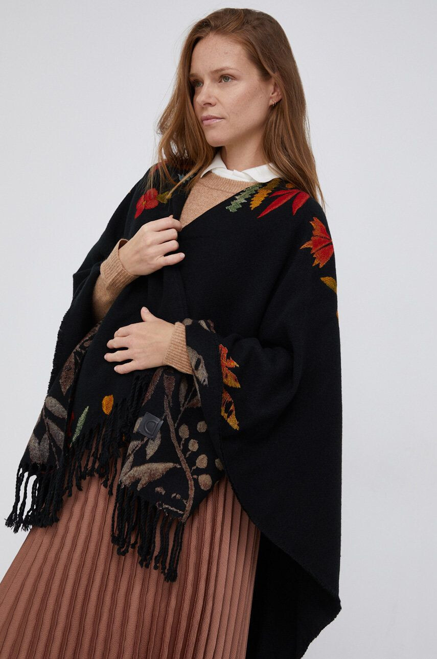 Desigual Poncho culoarea negru light - Pled.ro