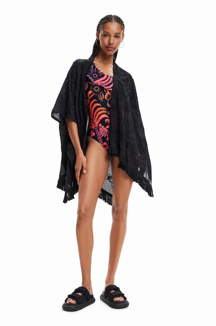 Desigual poncho din bumbac culoarea negru - Pled.ro