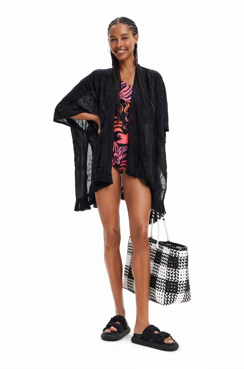 Desigual poncho din bumbac culoarea negru - Pled.ro