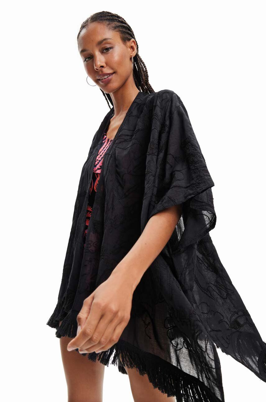 Desigual poncho din bumbac culoarea negru - Pled.ro