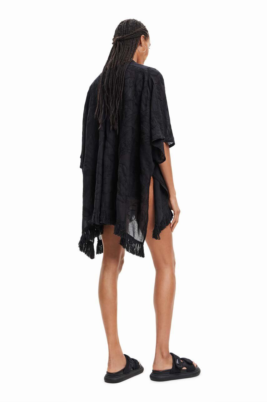 Desigual poncho din bumbac culoarea negru - Pled.ro